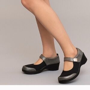 Alegria Mary Jane Ice Ice Baby Black Silver Leather Chunky Clogs Shoes Size 7.5